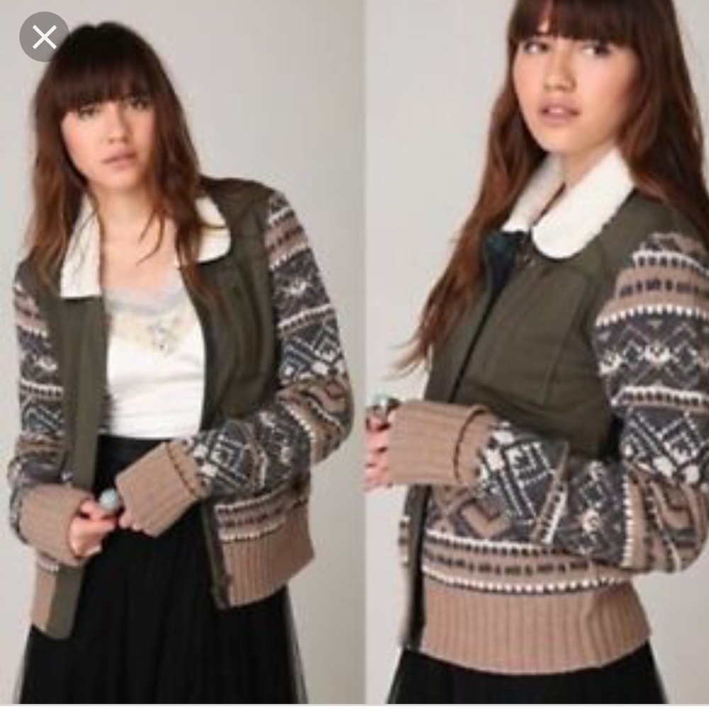We the Free Fair Isle bomber jacket army+sweater M